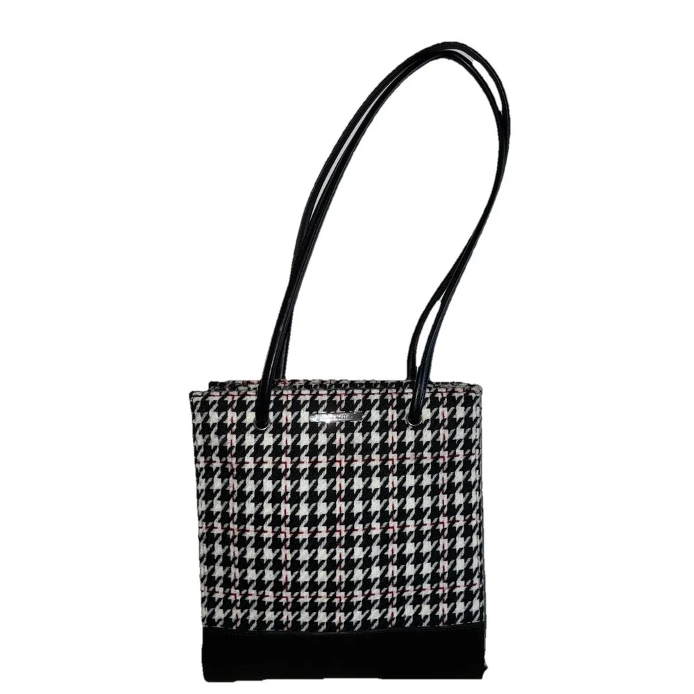 Nine West Houndstooth Shoulder Bag Black‎ White Y2K Baguette Purse Coquette